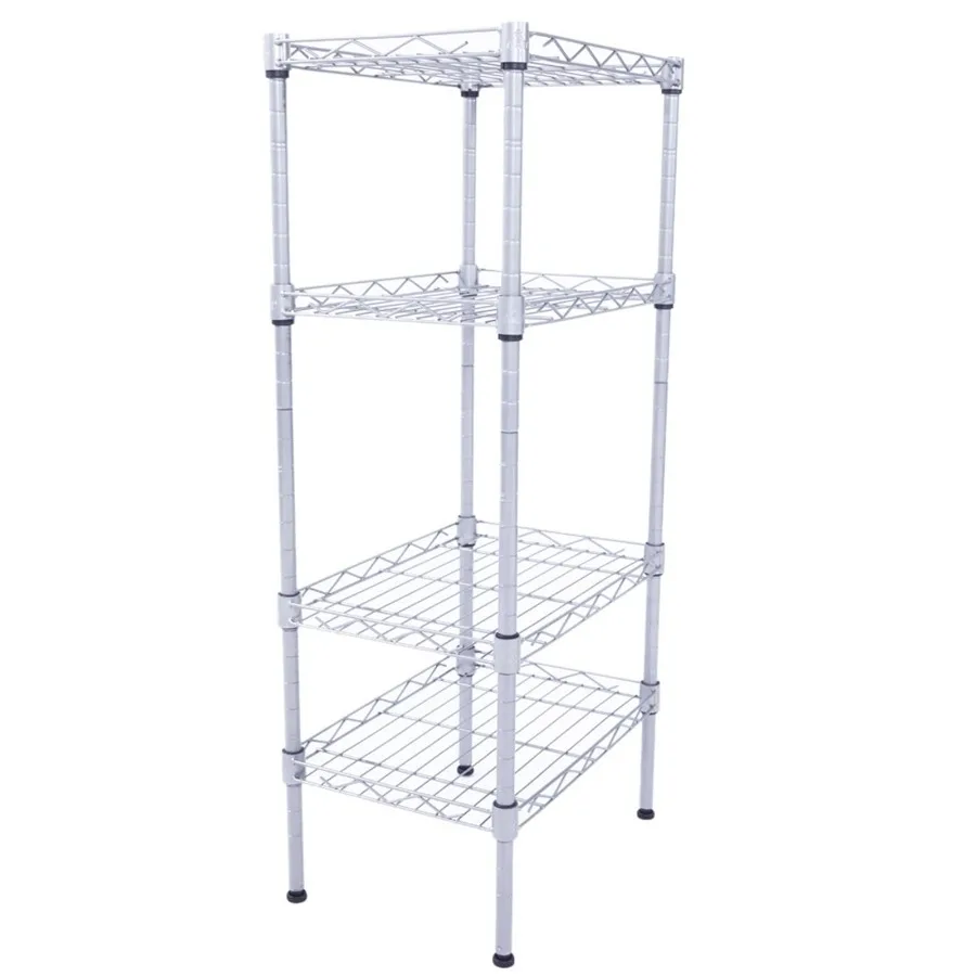 

Rectangle Carbon Steel Metal Assembly 4Shelf Storage Rack Silver Gray RT