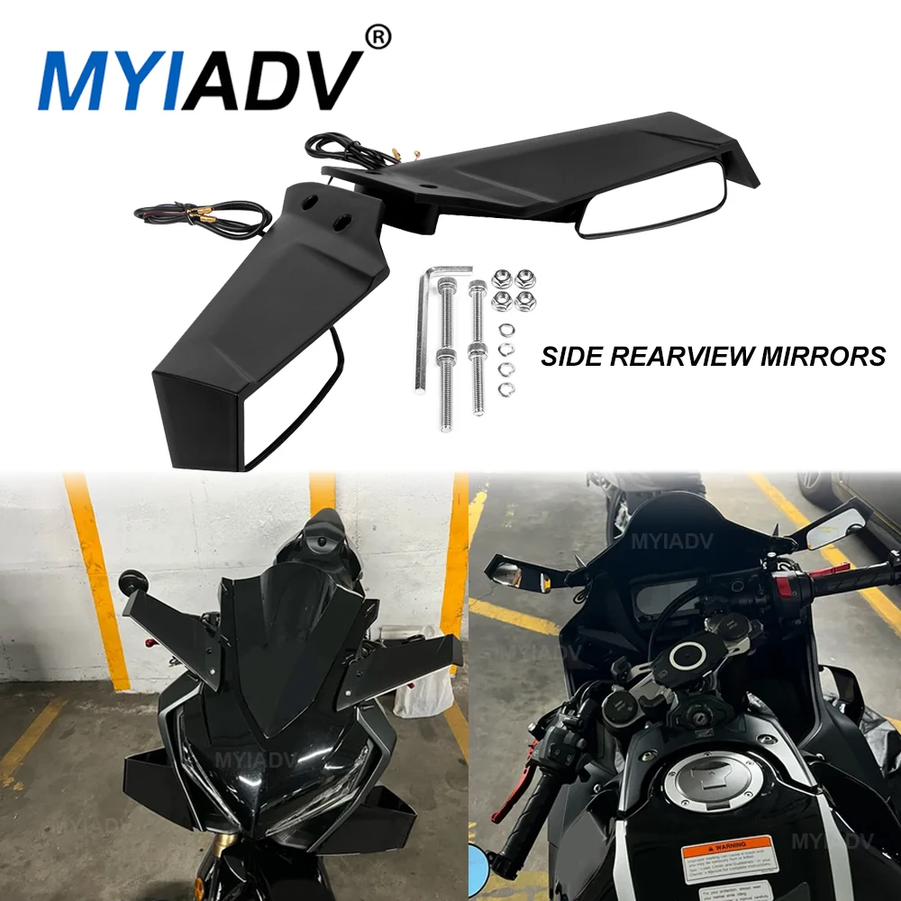 

Motorcycle Side Rearview Mirror With Turn Signal Indicator For Honda CBR 650R 500R 300R 250R Side Spoiler Fixed Wing Accessories