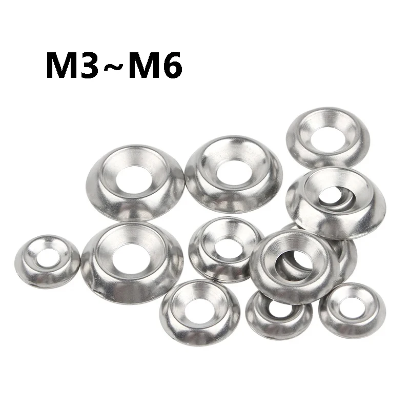 30~200Pcs 304 Stainless Steel Fisheye Gasket M3 M4 M5 M6 Concave-convex Washers Hollow Taper Decorative Washer