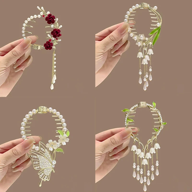 Bell Orchid Flower Hair Claw Clip Tassel Pill Head Ponytail Buckle Hair Clip Women Hairpin Barrette Hair Accessories