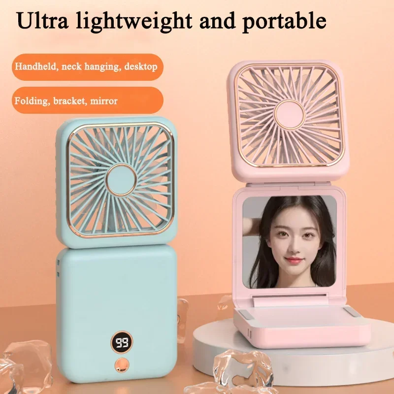 NEW Mini Stylish Portable Mini Fan with Built-In Makeup Mirror Usb Rechargeable Power for Outdoor Use Portable Fan