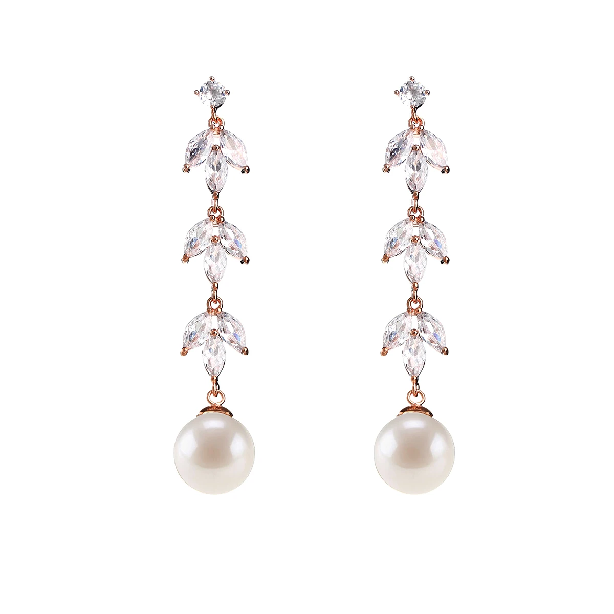 Pendientes elegantes de perlas drapeadas de diamantes de imitación, Pendientes colgantes de circonita cúbica para boda, fiesta de graduación, oro