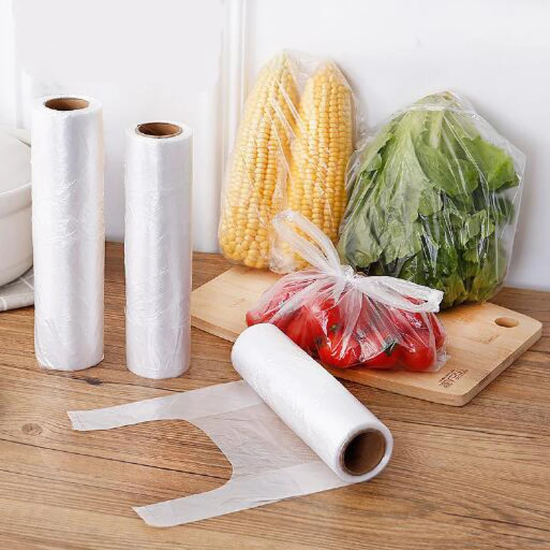 100PCS/Roll Fresh Keeping Storage Bags for Food Freezer Seal Fresh Meat Fruit Veggies Storage Bags Kitchen Handle Garbage Bags