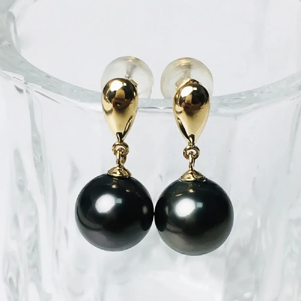 

Natural AAAA9-10mm 10-11mm Tahiti Black Pearl Earrings 925s Wedding Bridal Gift