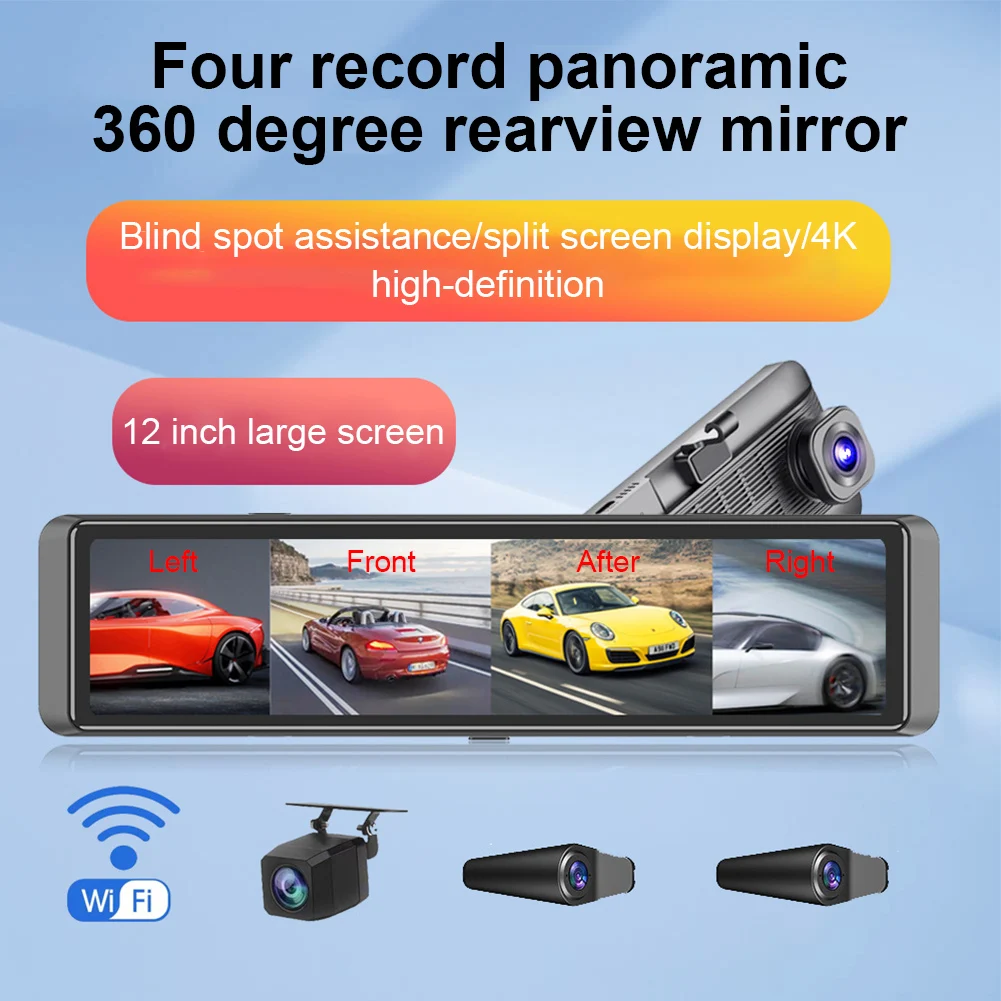 4K Touch Screen Drive Recorder, BSD High Definition ADAS With Full Field Of View Warning, 12 Inch Full Screen Rear View Mirror