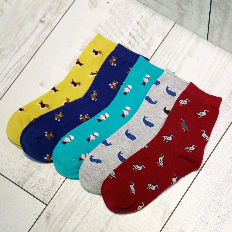 

Female Socks All Cotton Breathable Sweat-absorbing Socks New Women's Mid Length Socks Mini Cute Animal