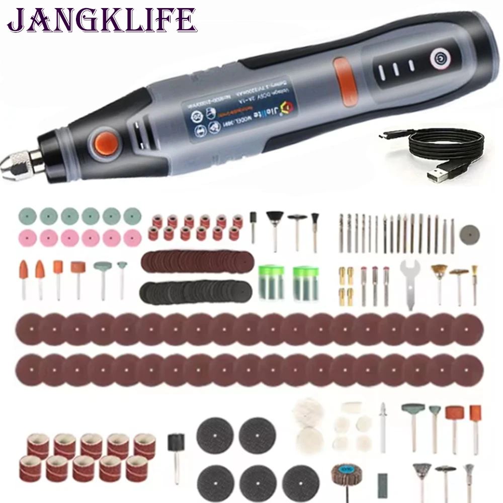 JANGKLIFE USB Cordless Rotary Tool Dremel Mini Drill Engraving Pen Electric Mini Wireless Drill with Accessories DIY Set