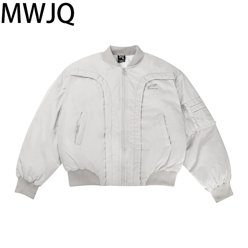 MWJQ Male Arc Deconstruction Design Padded Stand Collar High Street Jacket Fashion 2024 Winter New Solid color Coats 010007