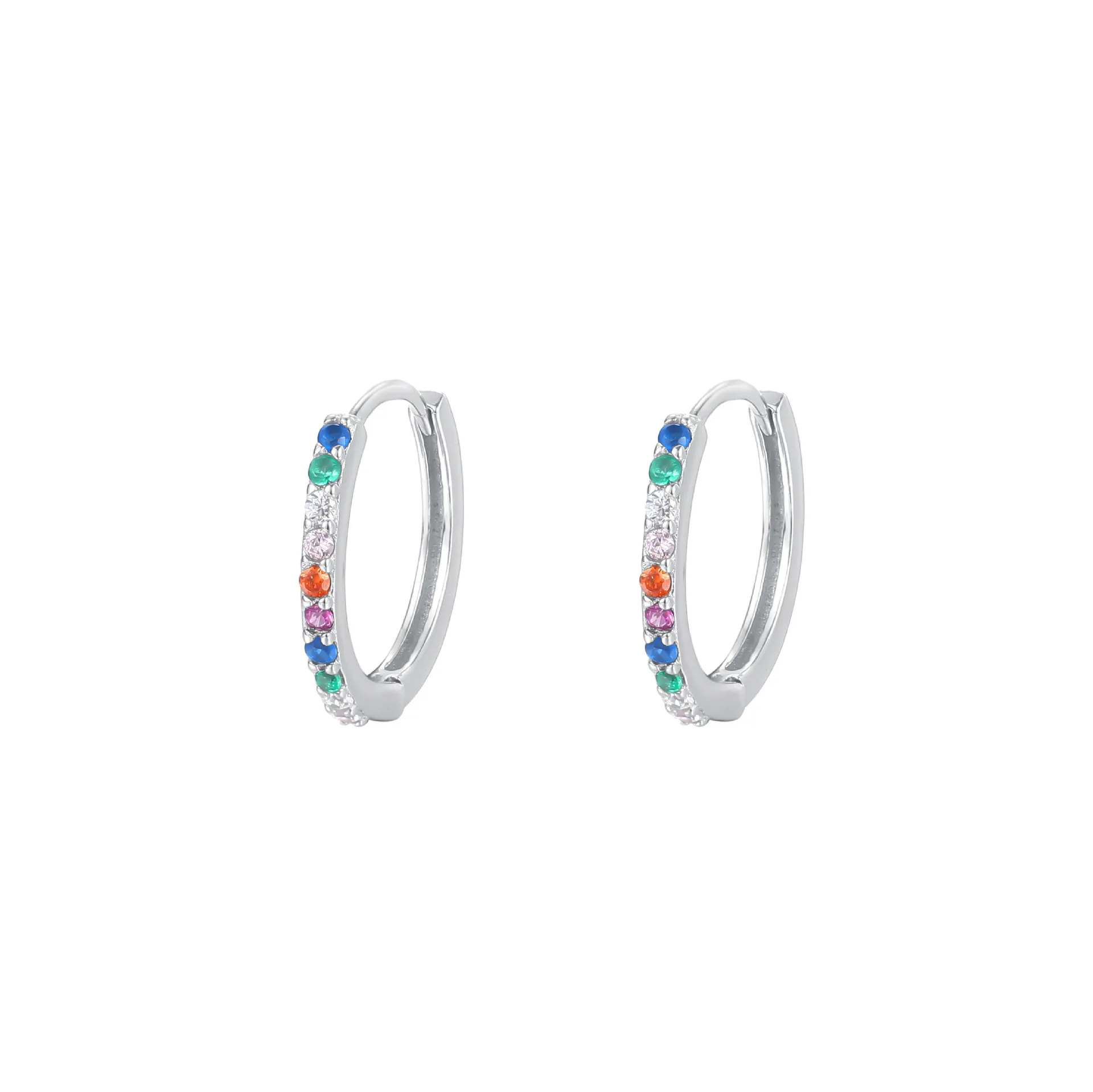 Earrings Silver 925 Super Flash Colored Zircon Round Simple Unique Elegant Jewelry Women's Stud Earrings Pendientes Mujer JHE65