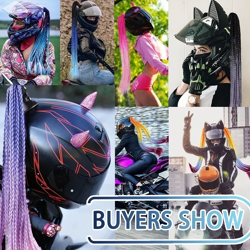Helmet Ponytail Braid Pigtail Braid Pigtails Gradient Synthetic with Sucker for Women Motorcycle Helmet Motorcycle Accessories