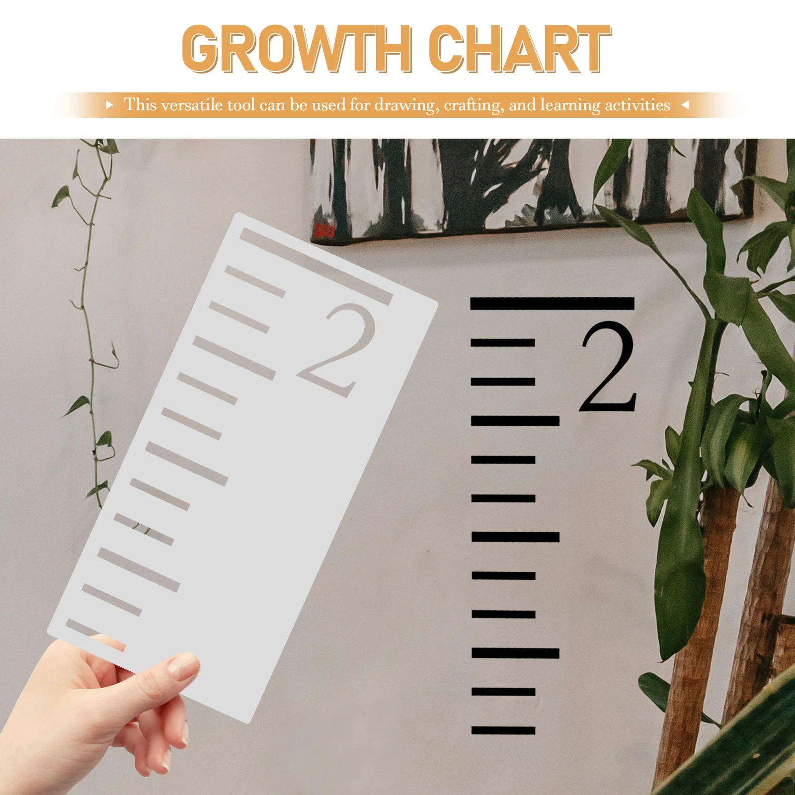 

7pcs Growth Chart Template Ruler Plastic Inch Scale Kids Height Tracker Wall Stencil Reusable Craft Learning Tool