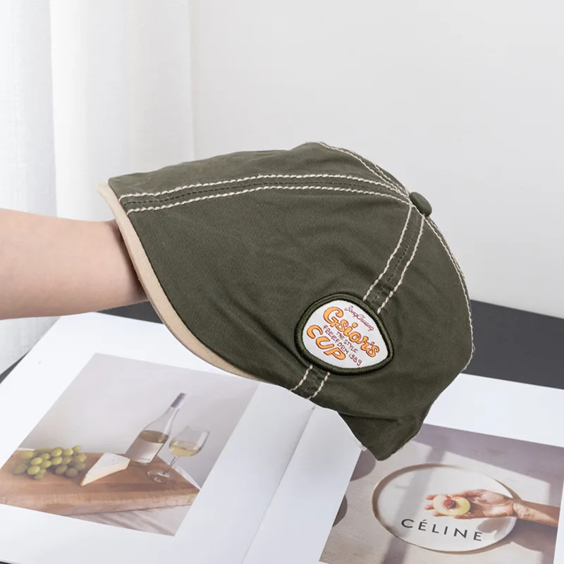 

Big Head Newsboy Cap Vintage Oversized Fit Adjustable Baker Boy Hat with Embroidery Solid Color Casual Unisex