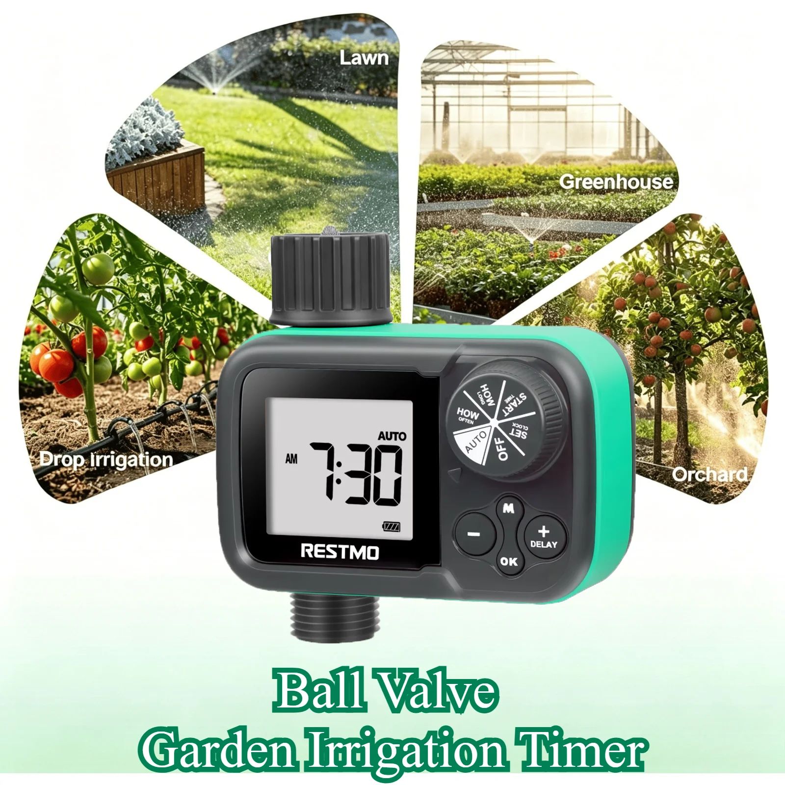 Ball Valve Smart Water Timer for Garden Hose, Yard, Lawn, Pool Garden Irrigation Timer with 3 Modes-Auto Manual Rain Delay