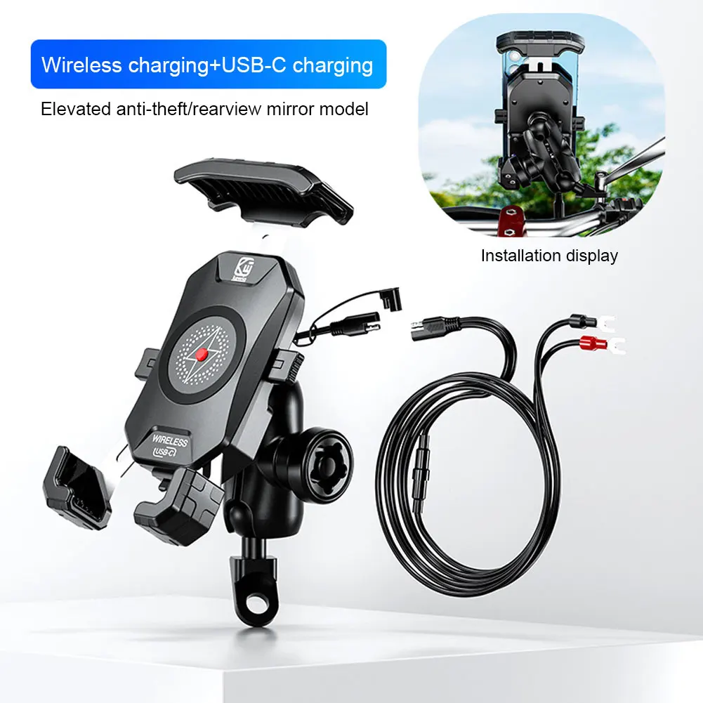 

12V-24V Motorcycle Phone Holder Type C PD Quick Charger 15W Wireless Charger Cradle Holder for 4.0-7.0Inch Phone