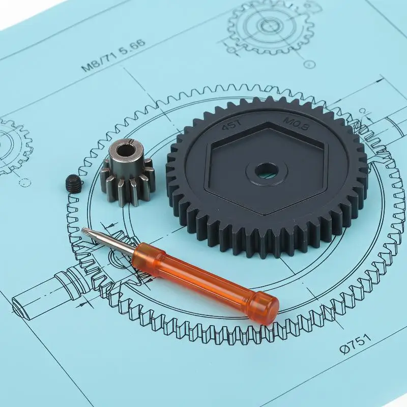 1/2Pcs 11/45T Harden Steel Spur Gear 45T 0.8M 32P Motor Pinion Gear Kit For 1/10 RC Crawler TRX4 TRX6 Upgrade Parts 8053 6747