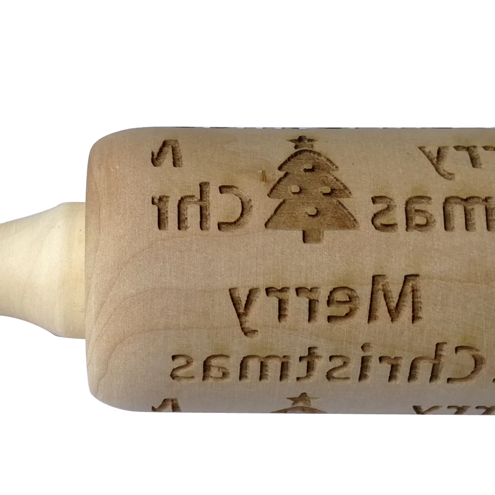 

Wood Rolling Pin Christmas Embossed Design Wooden Rolling Pin for Baking Cookies Pasta Fondant Home Kitchen Use