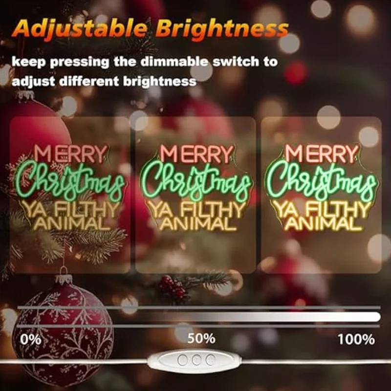 Merry Grinchmas Neon Sign Christmas Wall Decor Ya Filthy Animal Neon Light for Home Party Christmas Party Decor Grinch Ornament