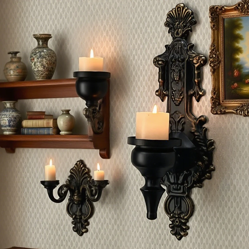 2PCS Nordic Cast Iron Candle Holder Wall Mounted Rustic Candelabra Minimalist Home Decor Vintage Hanging Tealight Stand