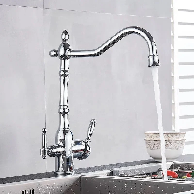 Water purification kitchen copper faucet faucet black hot and cold water sink splash proof pull gun gray water purification swit