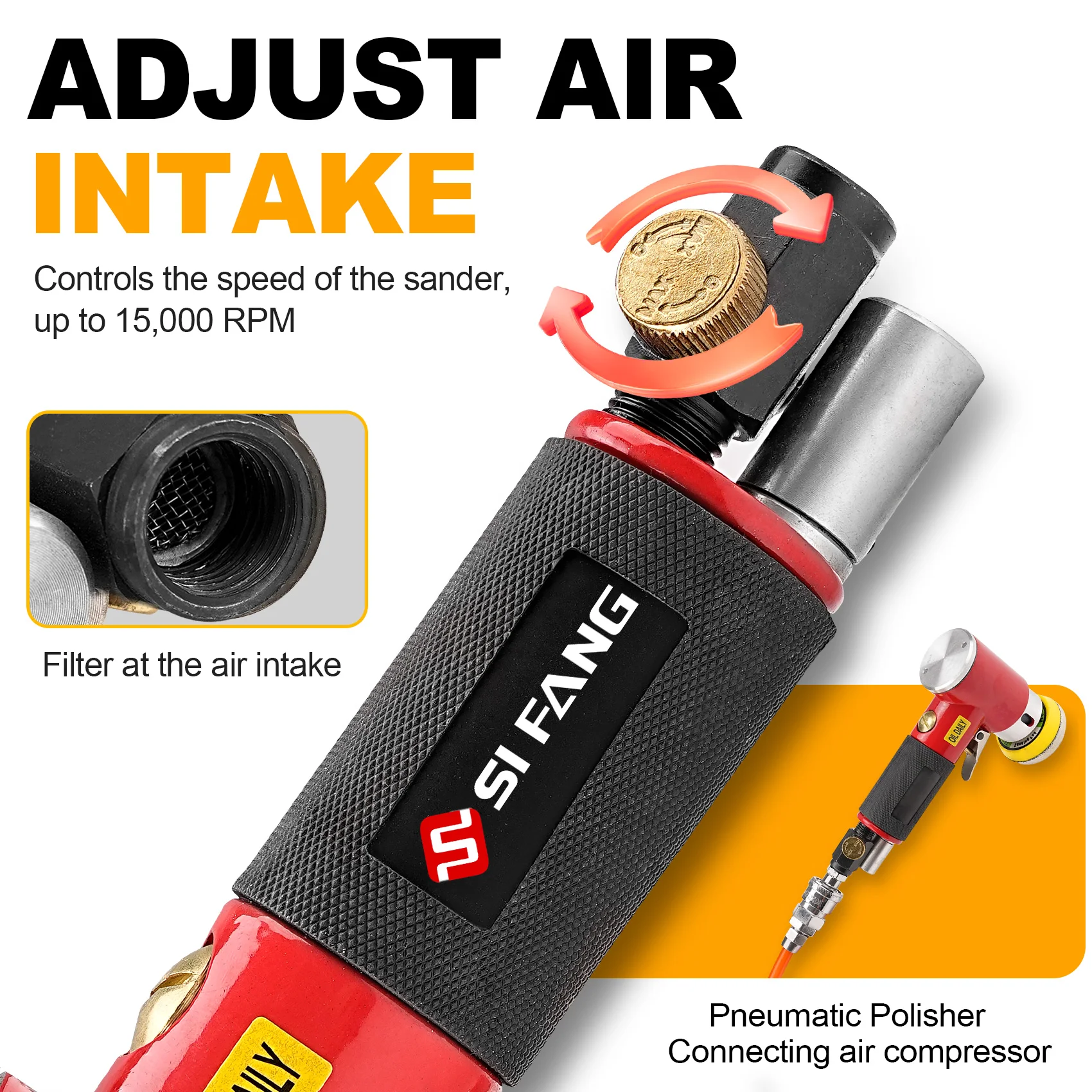 Mini Orbital Air Sander Polisher 90 Degree Handheld Pneumatic Polishing Grinder With Polishing Pad Sponge Disc F Auto Body Work - view 3