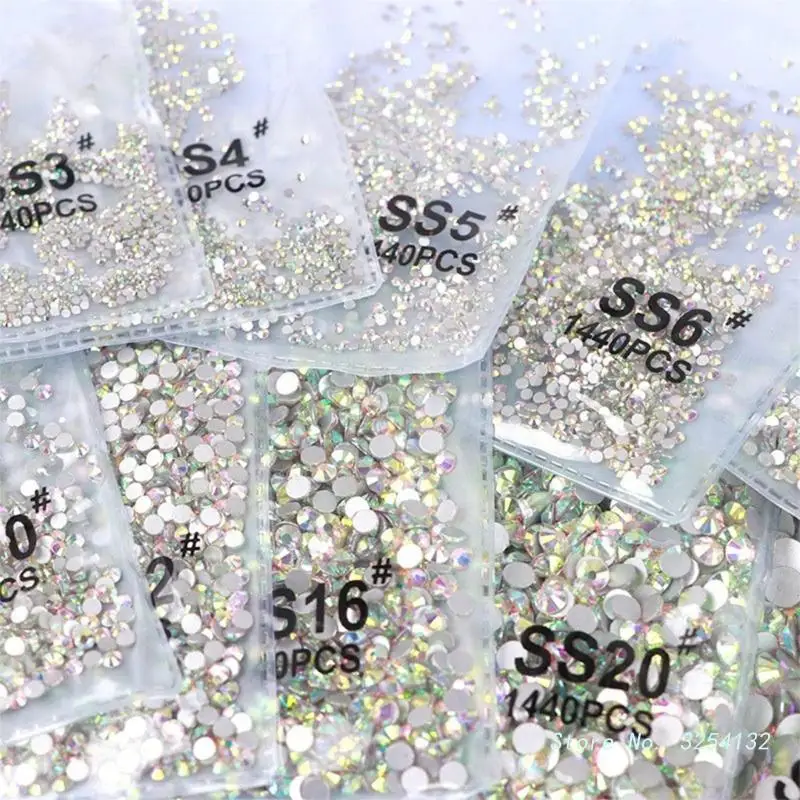 1440Pcs Crystal Flat Back Round Shape Rhinestones Mixed Nail Gems Gemstones Flatback Glitter Glass Stones Rhinestones