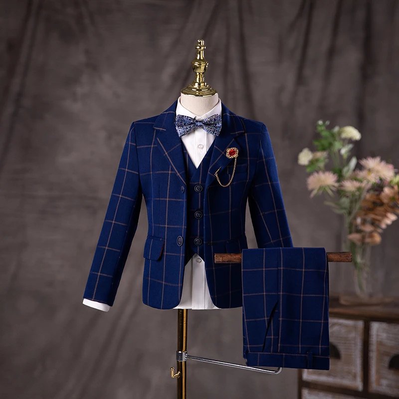 Flower Boys Wedding Suit Children Birhtday Photograph Dress Kids Fromal Blazer Set School Child Graduation Performance Costume