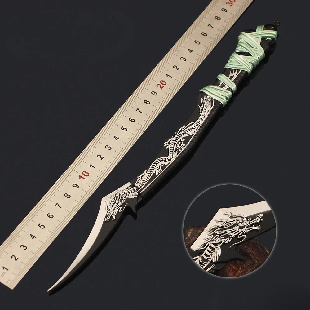 30CM Soul Land DouLuo Continent periféricos Qinglong oscuro cuchillo de talla arma totalmente de Metal modelo adornos coleccionables juguete para niño