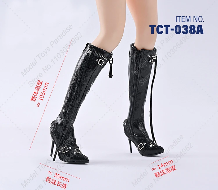 Toyscentre TCT-038 1/6 Woman Soldier Long Leather Zipper High Pointed High Heeled Boots Fit 12inch Action Figure Body