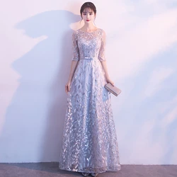 O-Neck Prom Dress Sexy Long A-LINE Evening Dresses Lace Dress Customized