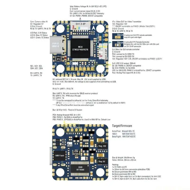 E56B Matek System MATEKSYS F405-MiniTE Flight Controller Module Board with BEC5V 10V