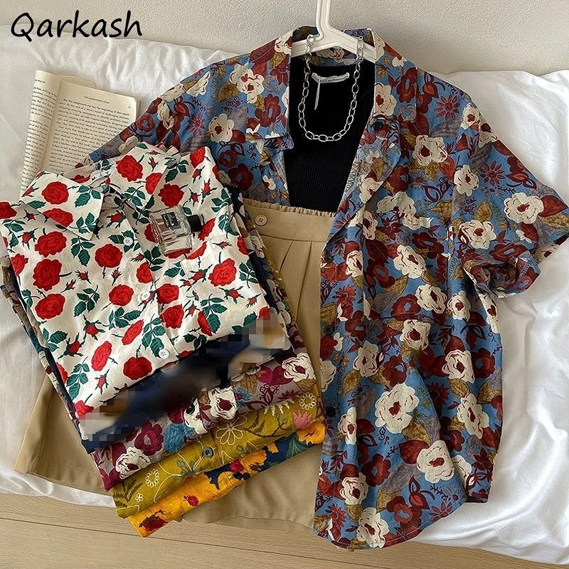 Print Shirts Women Clothing Baggy Vintage Aesthetics Summer Cozy Hawaiian Personal Harajuku Unisex Japanese Teens High Street