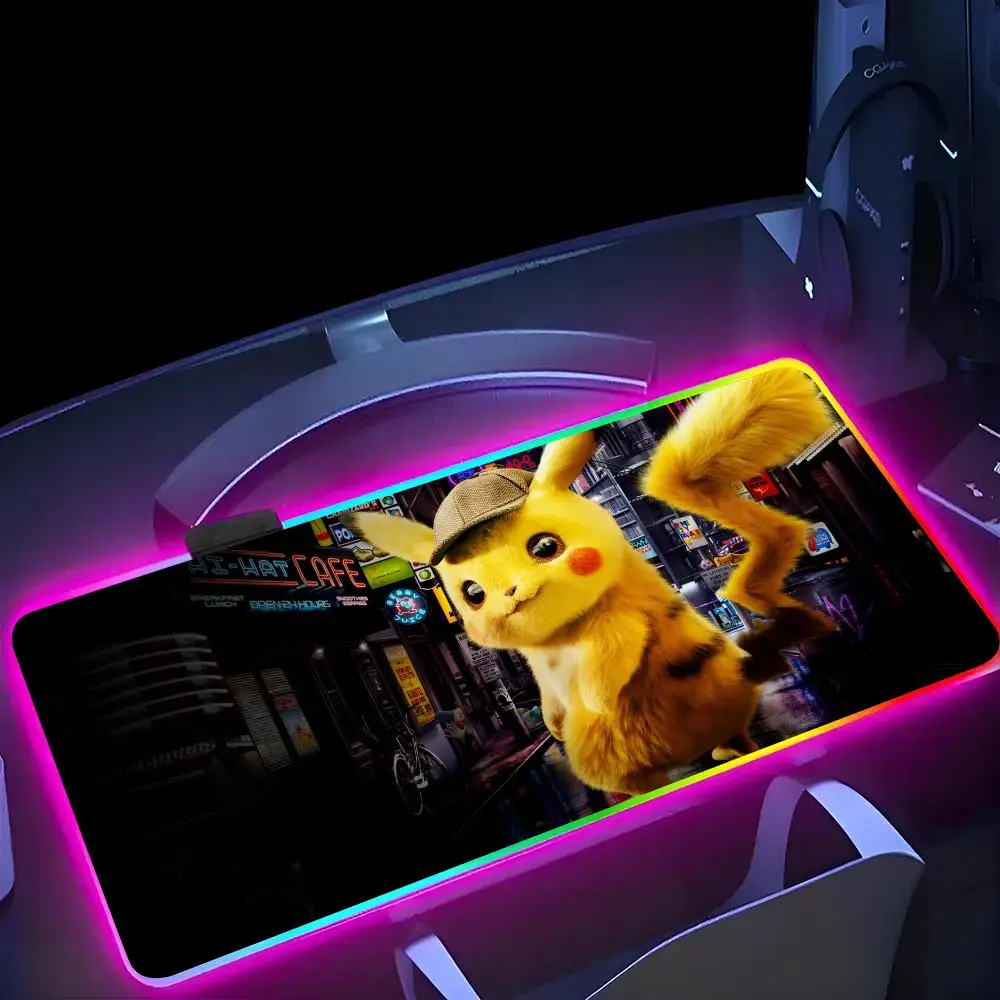 Anime Game P-Pikachu MINISO Mouse Pad RGB Gaming Mousepad LED Large Gamer Mousepads XXL Keyboard Pads Luminous Desk Mat Backlit