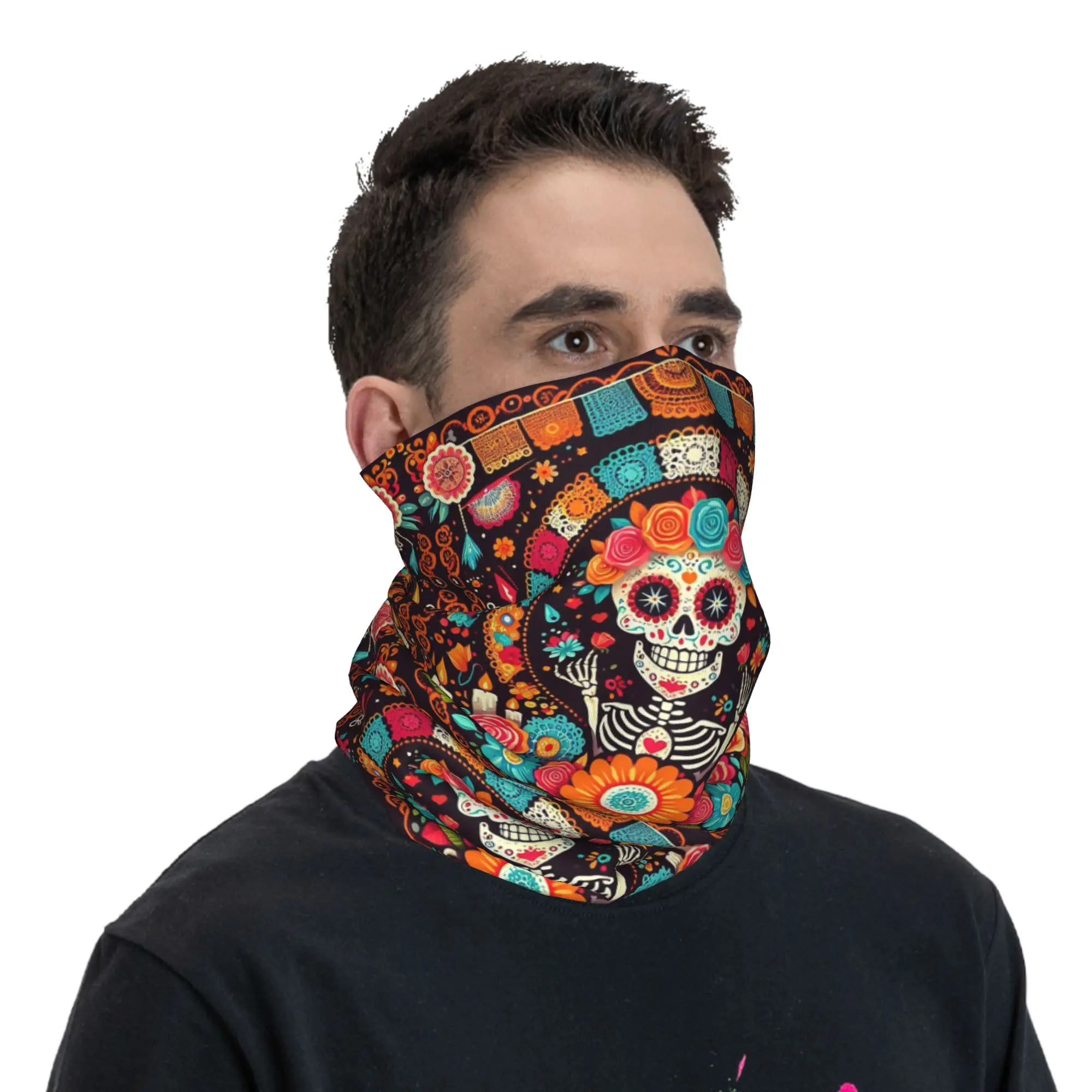 Mexican Skull Calavera Illustration Bandana Neck Cover Printed Mask Scarf Cycling Scarf Riding Unisex Adult Winter