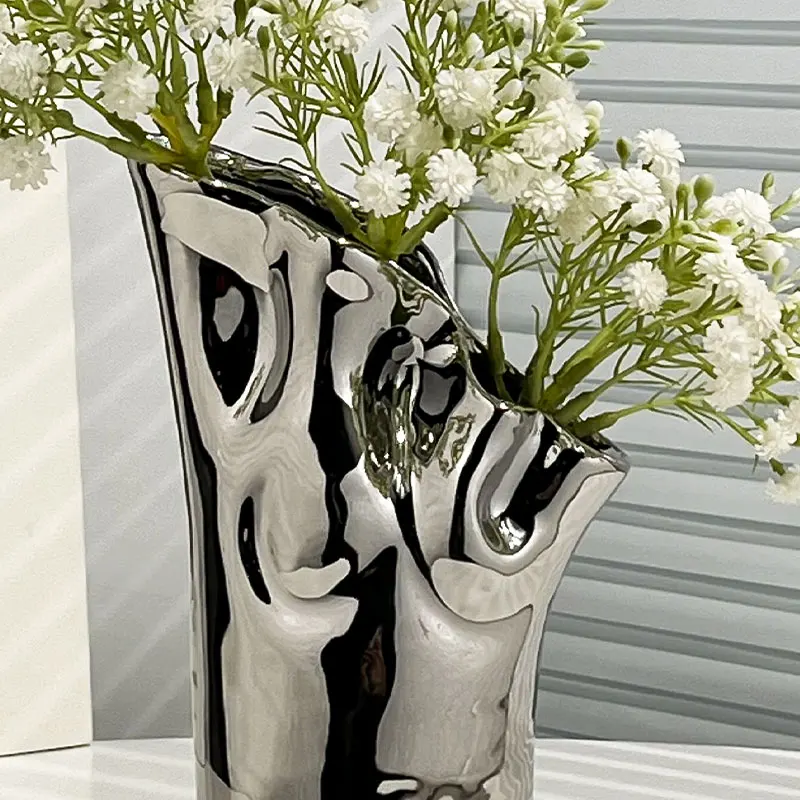 North Europe high-grade silver ceramic vases home flower arrangement living room modern creative small fresh home decorations