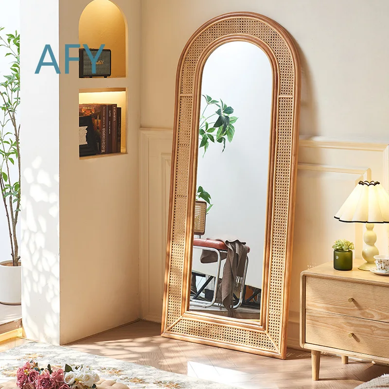 Deposit! Wabi Sabi Style Indonesian Rattan Full Length Mirror for Japanese Home Dressing Room Hotel Bedroom Walk