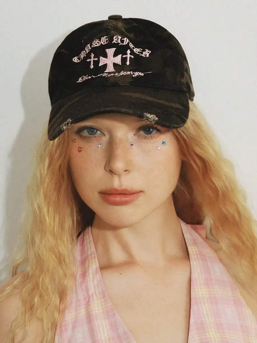 

Unisex Retro Camo Cross Embroidery Baseball Cap Streetwear Summer Hat