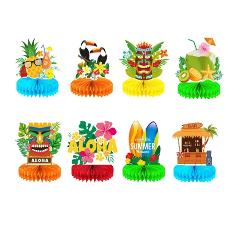 

8Pcs Luau Gathering Decorations Honeycomb Centerpieces, Hawaiian Gathering Decorations Luau Centerpieces For Table
