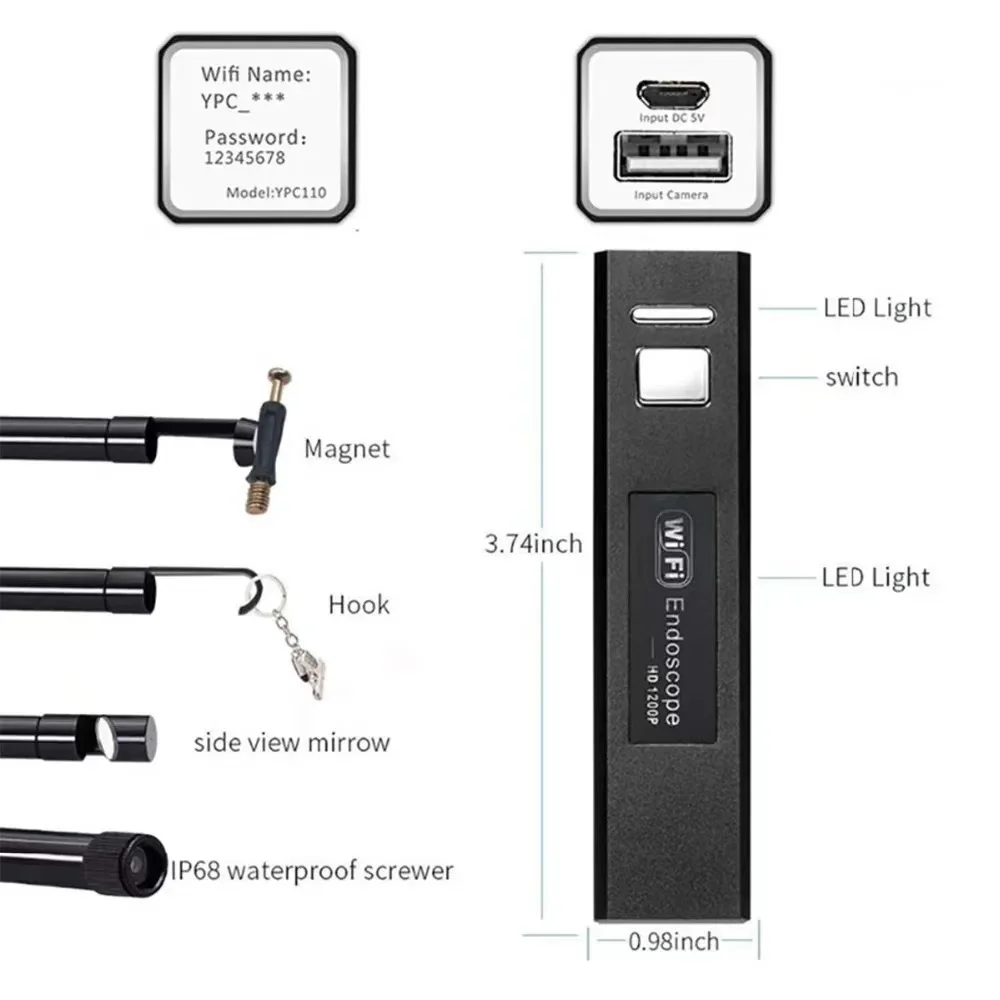 Imagem -03 - Câmera Endoscópica Wi-fi 1200p hd 10m Mini sem Fio mm Boroscópio Câmera Led para Android pc Ios Endoscópio