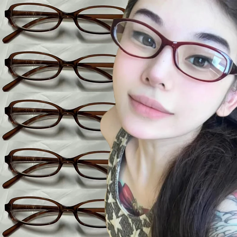 Women's Khaki Glasses Retro Smlls Square Frame Anti-blue Light Eyeglasses Harajuku Reading Spectacle Eyewears Female Decoration