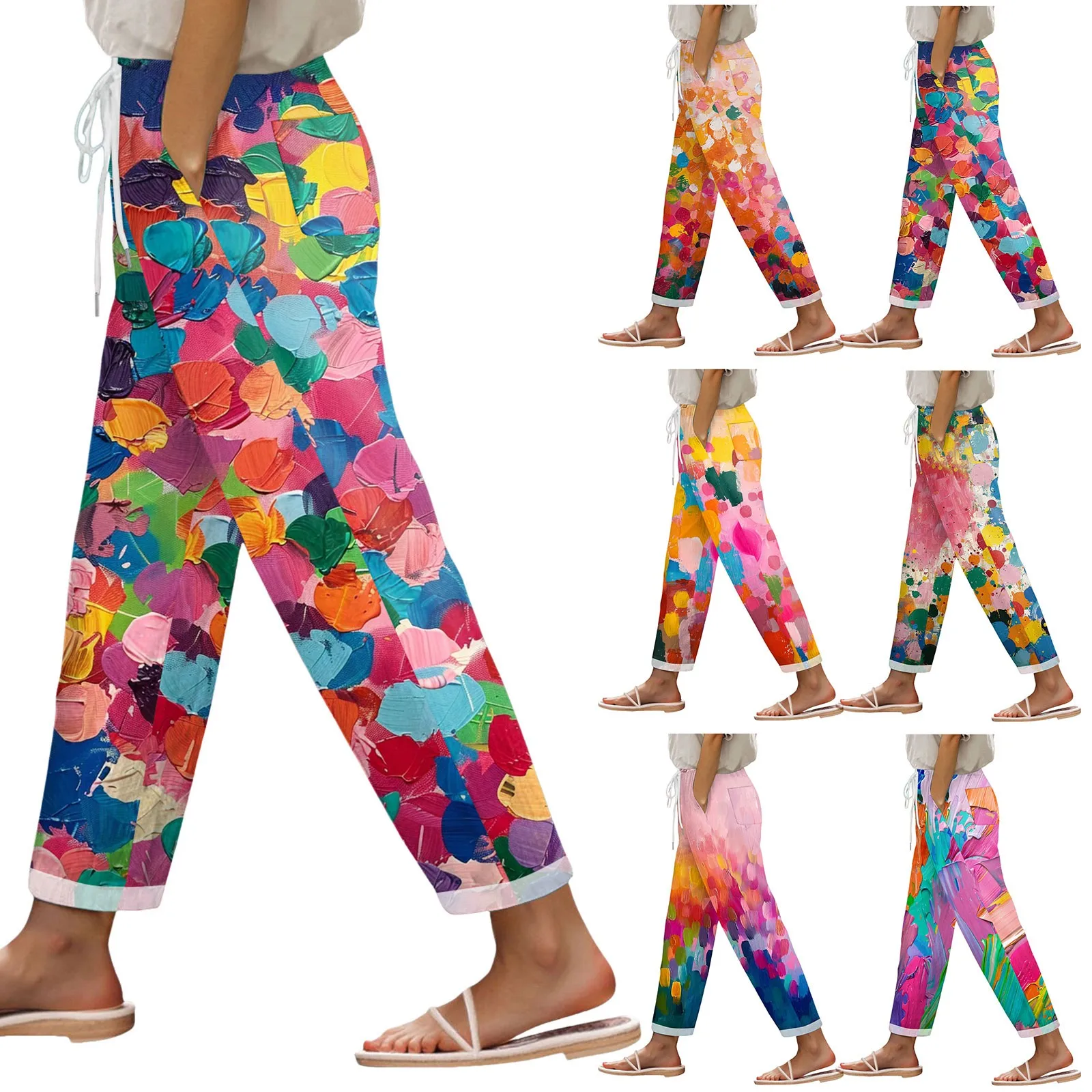 Women Summer Print Bohemian Slacks With Wide Legs And High Waists Beach Vacation Wear Casual Daily Versatile Women Pants