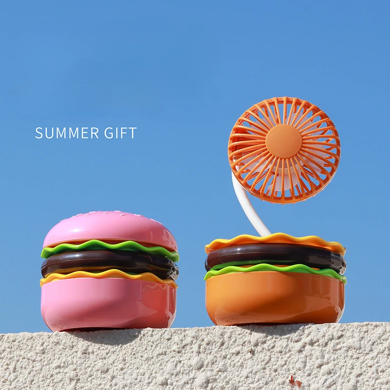 Burger Desktop Fan Creative New Product Cartoon USB Charging with Beauty Mirror Portable Handheld Small Fan Gift Summer