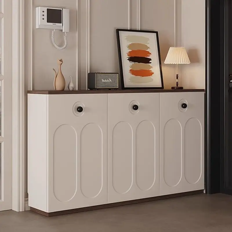 Scarpiera con porta oposta americana color crema, scarpiera da ingresso per soggiorno multistrato a prova di muffa