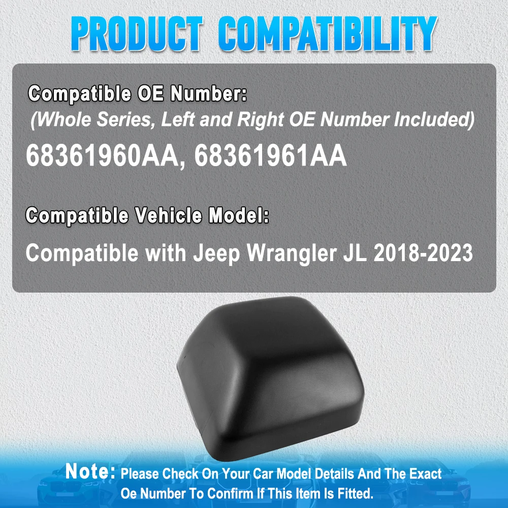 الجانب الأيمن الأيسر مرآة الرؤية الخلفية غطاء غطاء ل جيب رانجلر JL 2018 2019 2020 2021 2022 2023 68361960AA