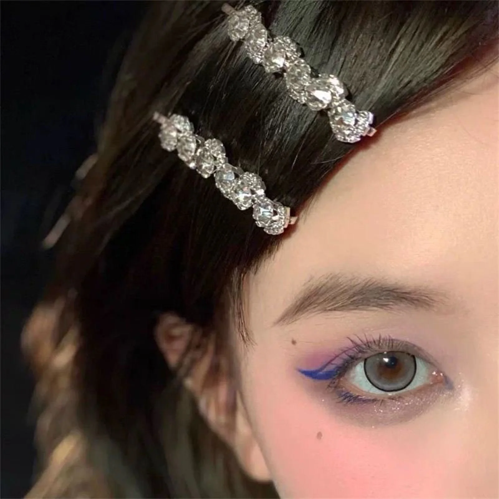 

Shiny Rhinestone Barrettes Luxury Fashion Hair Clips For Women Silver Color Hairpins Girls Hairgrips Hair Jewelry Accessories