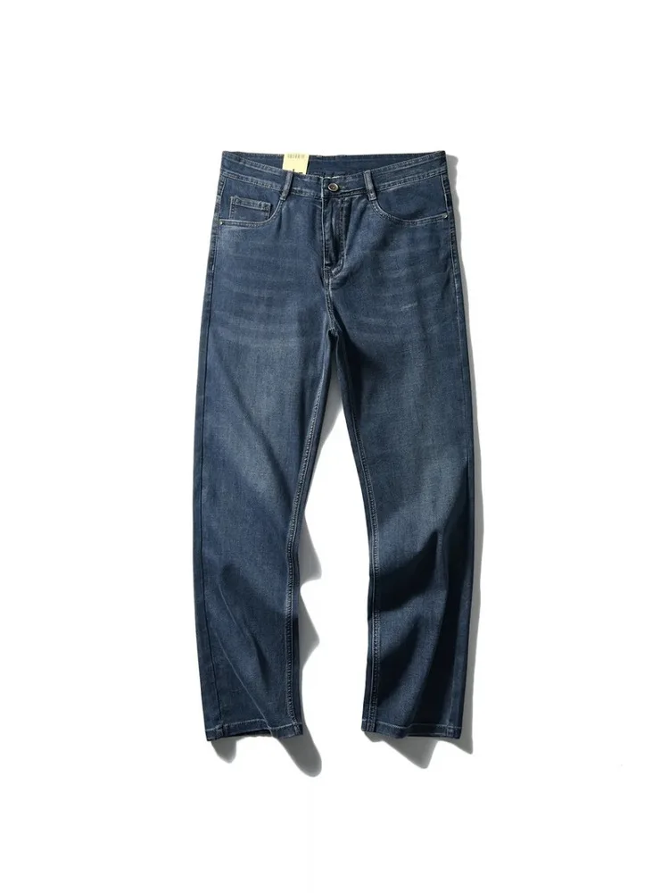 

New Spring Summer Lightweight Slim Fit Premium Cotton Waed Elastic Casual Pants Loose Straight Busin Jeans for Men