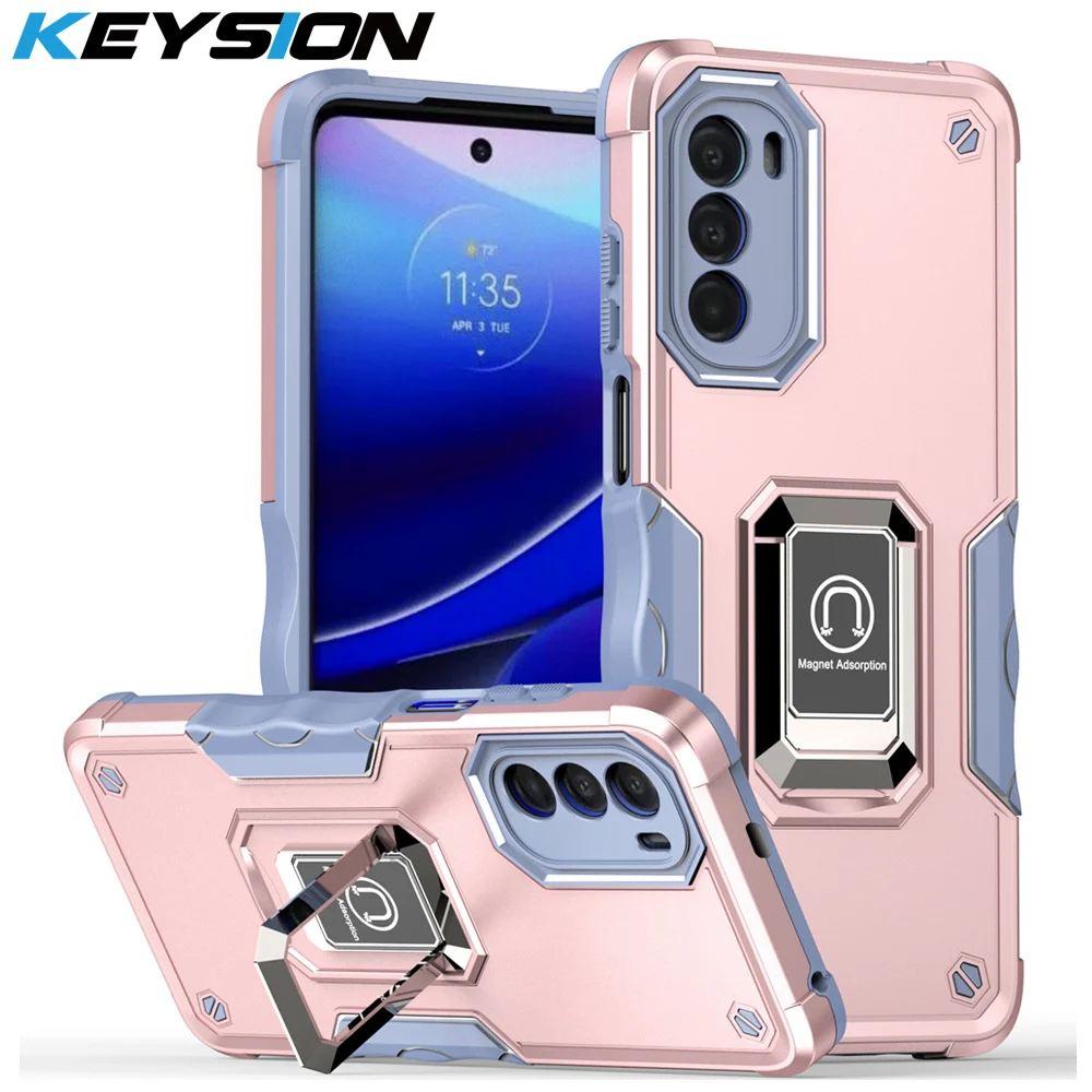 KEYSION Shockproof Armor Case for Motorola MOTO G52 G82 G71 G51 G41 G31 G50 G60 S Ring Stand Phone Back Cover for MOTO G 5G 2022