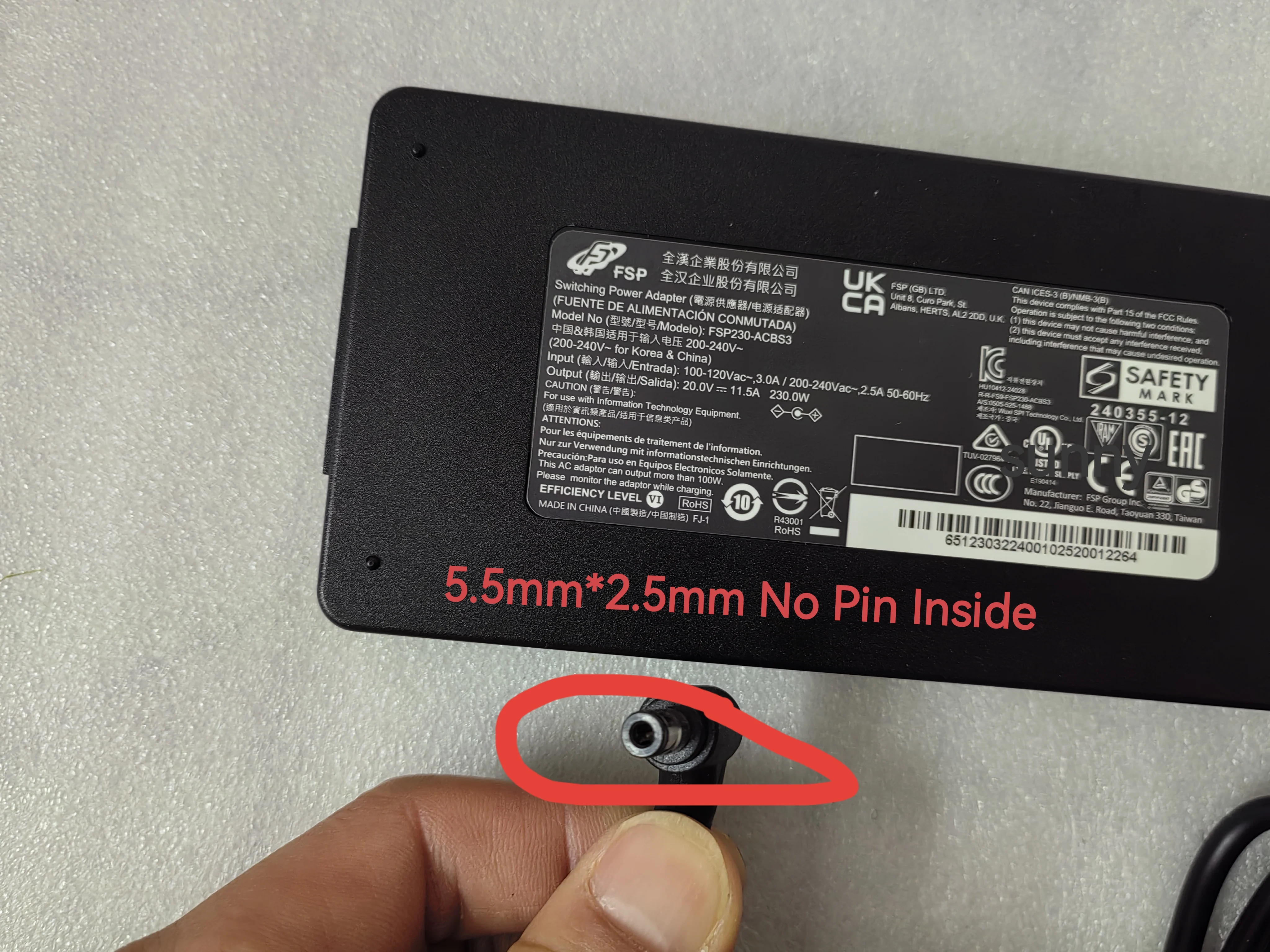 

OEM тонкий адаптер переменного тока FSP 20,0 В, 11,5 А, 230 Вт, FSP230-ACBS3 5,5*2,5 мм для красочного скрытого игрового ноутбука Star P16 Pro i9-13900H RTX5070