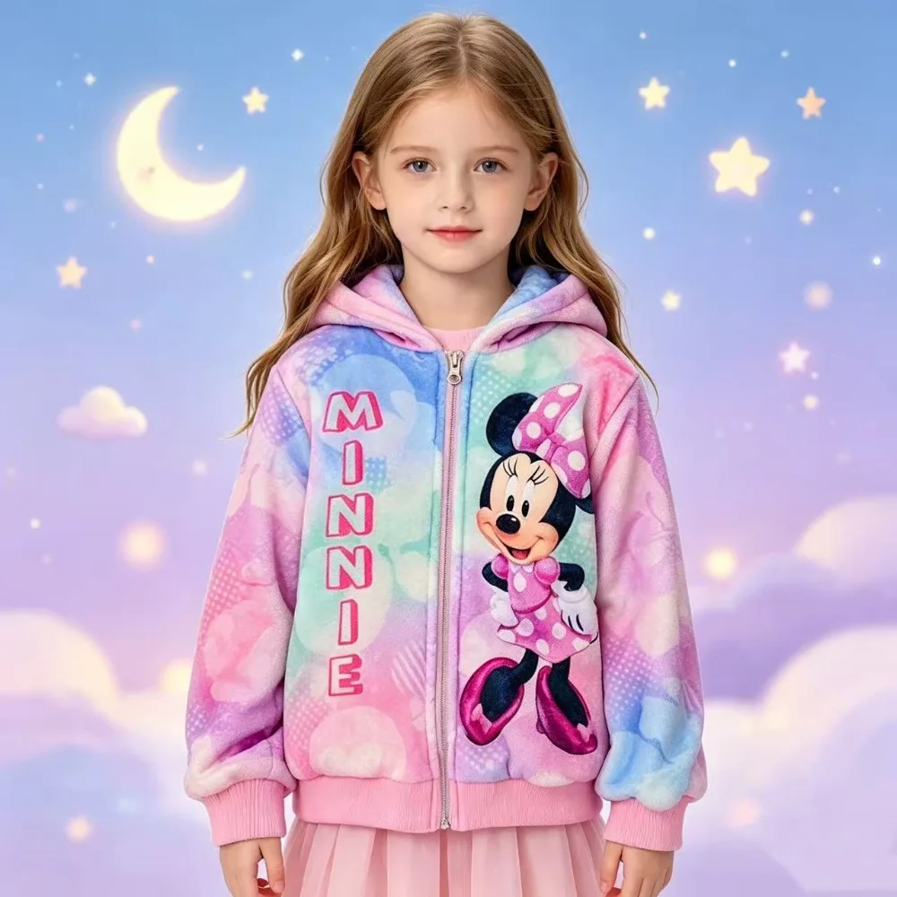 New Girls Cartoon Print Hooded Zipper Jacket Autumn Kids Long Sleeve Hoodie Toddler Girls Casual Outerwear Children Fashion Coat