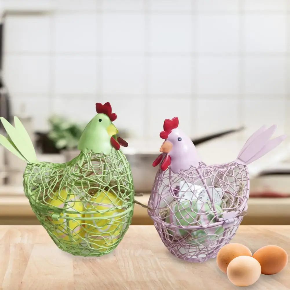 Egg Basket Iron Wire Chicken Shaped Egg Holder Easter Eggs Storage Basket For Kitchen Home Decorations