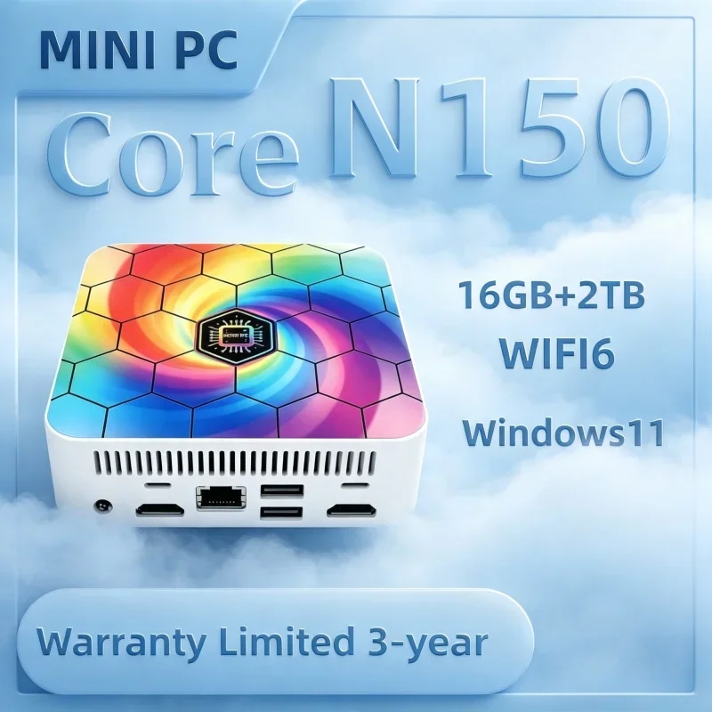 Popular Stylish Swirl Gradient Mini Computer Core N150 16GB RAM 1TB/2TB SSD WiFi6 BT5.2 Win11 4K Multimedia Pocket PC